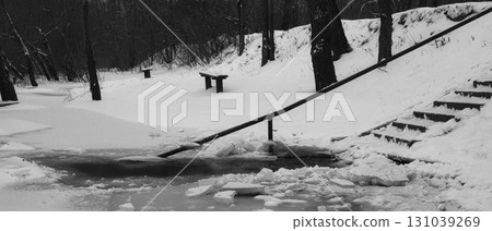 Winter Riverside Serenity: A Frosty Tale Along the Riverbanks 131039269