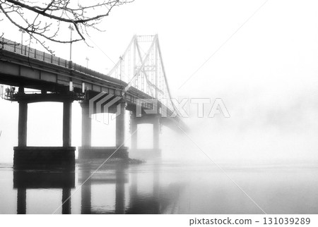 The thick fog lends an air of mystery to the scene. The thick fog lends an air of mystery to the scene. 131039289
