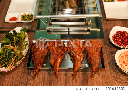 Chinese food. Grilled lamb ribs 131039862