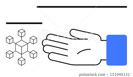 Hand, network of connected cubes. Ideal for technology, digital communication, connectivity, human interaction, internet, support networking Line metaphor Hand, network of connected cubes. Ideal for technology, digital communication, connectivity, human interaction, internet, support networking Line metaphor 131040132