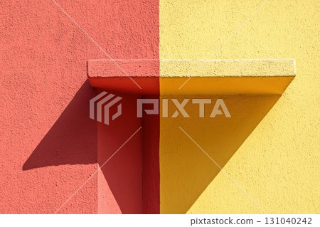 Bright colors and shadows create striking composition on a wall 131040242