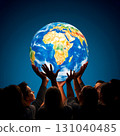 A group of people ideally supports the earth to save it. 131040485