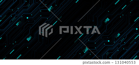 Abstract slash blue circuit board technology connected lines electronics elements computer motherboard digital on black background vector 131040553