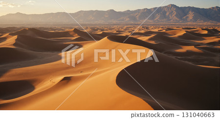 Desert Dune Aerial Breathtaking top-down perspective of massive sand dunes creating sinuous curves and sharp ridges across vast desert landscape Desert Dune Aerial Breathtaking top-down perspective of massive sand dunes creating sinuous curves and sharp ridges across vast desert landscape 131040663