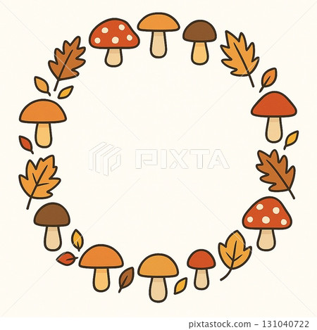 Circular frame of mushrooms and autumn leaves 131040722