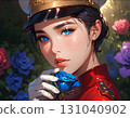 A woman in a uniform posing with a rose in the background - High-quality JPG material 131040902