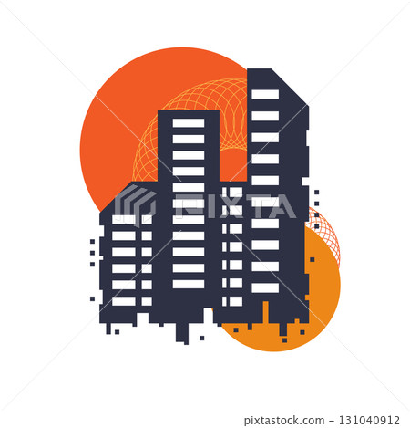 Building and sun flat geometric shape design Building and sun flat geometric shape design 131040912
