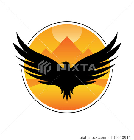 Silhouette bird symbol. Freedom life concept flat logo design. Eagle flying on mountain sign 131040915