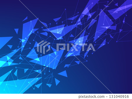 Abstract background fractal glass. Mirror flake reflection blue background. Triangle polygon shape flying Abstract background fractal glass. Mirror flake reflection blue background. Triangle polygon shape flying 131040916