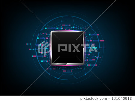 Computer processing future technology background. Abstract digital microchip innovation. CPU product and electronic pixel line 131040918