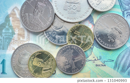 Close up photo of Brunei dollar (ringgit Brunei). 131040993