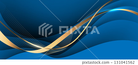 Abstract wave gold ribbon curve on blue design modern luxury background vector 131041562