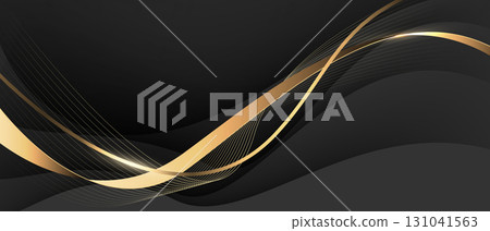 Abstract wave gold ribbon curve on black design modern luxury background 131041563