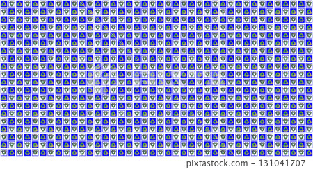 Decorative composition of repeating geometric shapes with a square border. Repeating geometric pattern in blue square grid. Decorative composition of repeating geometric shapes with a square border. Repeating geometric pattern in blue square grid. 131041707