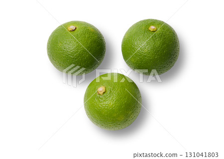 Three beautiful green kabosu citrus fruits lined up Three beautiful green kabosu citrus fruits lined up 131041803