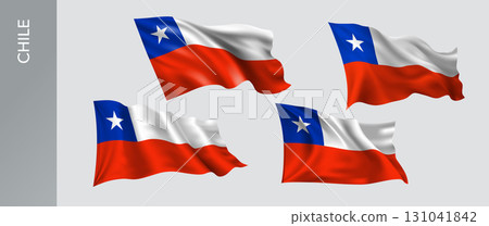 Set of Chile waving flag on isolated background vector illustration 131041842