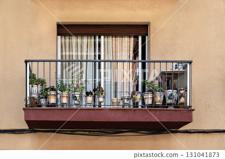 Balcony with flowers in pots. Balcony with flowers in pots. 131041873