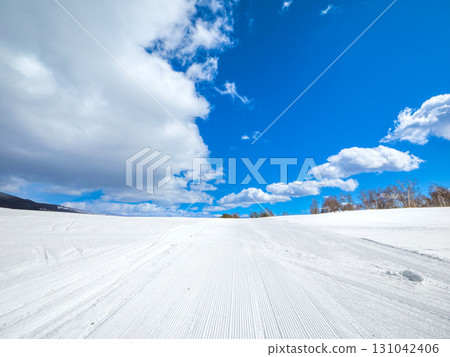 A slope with compacted snow under a blue sky (Sugadaira Plateau, Nagano Prefecture) 131042406
