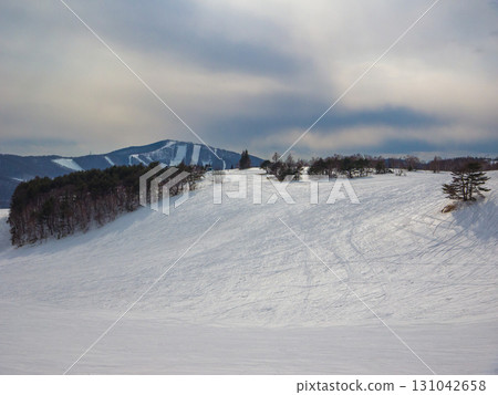 多雲天空下的滑雪場,雪道數不勝數(長野縣菅平高原) 多雲天空下的滑雪場,雪道數不勝數(長野縣菅平高原) 131042658