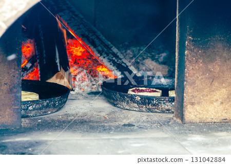 Ice sculpture creation on the city's central square 131042884