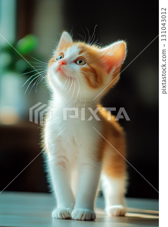 Orange and White Kitten Exploring a Cozy Indoor Space During Day Time. 131043012
