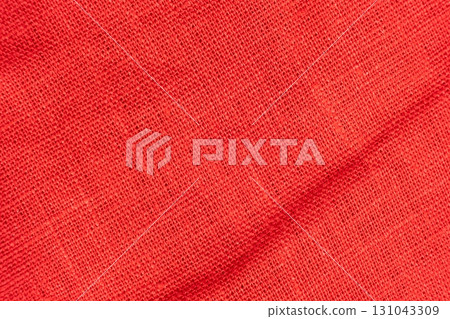 Macro Texture of Red Linen Textile from Top View. Macro Texture of Red Linen Textile from Top View. 131043309