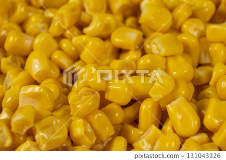 Bright Sweet Canned Corn Kernels Macro. 131043326