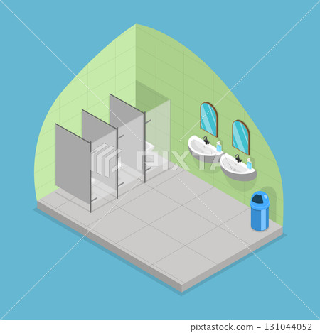 3D Isometric Flat Vector Illustration of Public Bathroom, Sanitary Facility Used By The Public For Relieving Themselves And Maintaining Personal Hygiene 131044052