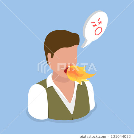 3D Isometric Flat Vector Illustration of Heartburn, Fire Breathing 131044053