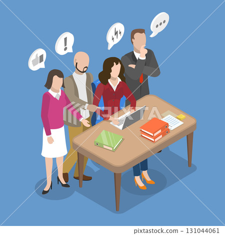 3D Isometric Flat Vector Illustration of Business Communication, Brainstorming, The Power Of Team Collaboration 131044061