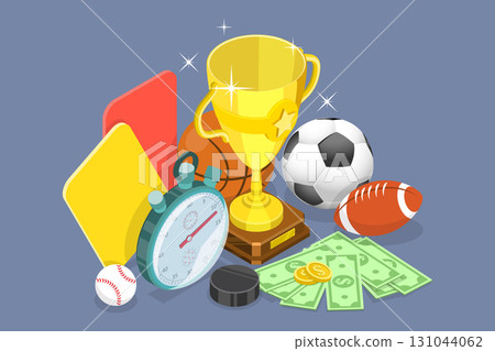 3D Isometric Flat Vector Illustration of Bookmaker Promo Advertising, Template Design For Sports Betting Banner 131044062