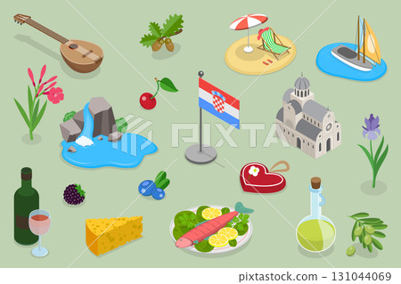 3D Isometric Flat Vector Illustration of Croatia National Symbols, Featuring Landmarks, Culture, And Nature Elements Of The Country 131044069