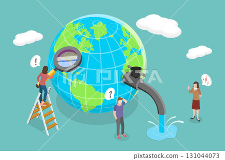 3D Isometric Flat Vector Illustration of Water Conservation, Preserving Natural Resources For Sustainability 131044073