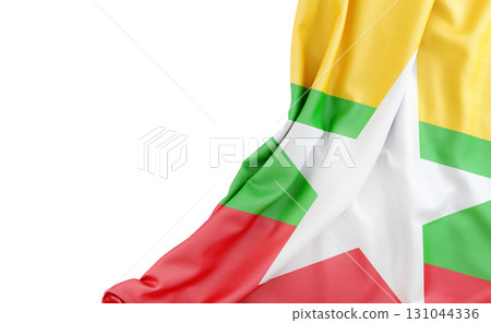 Flag of Myanmar with empty space on the left. Isolated. 3D Rendering 131044336
