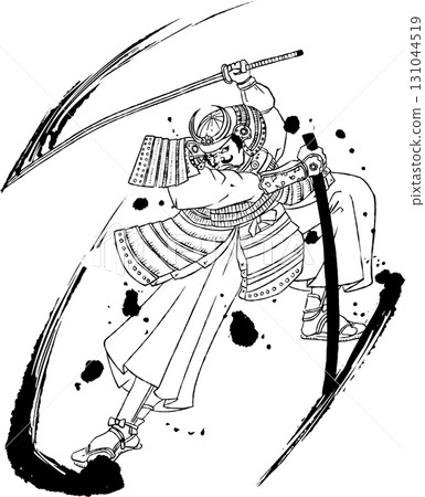 浮世繪中武士的墨繪插圖 131044519