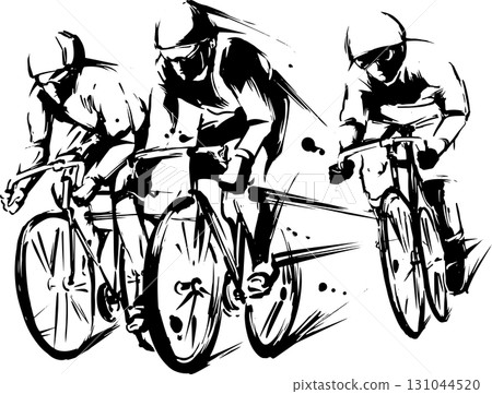 Ink painting illustration of a bicycle race 131044520