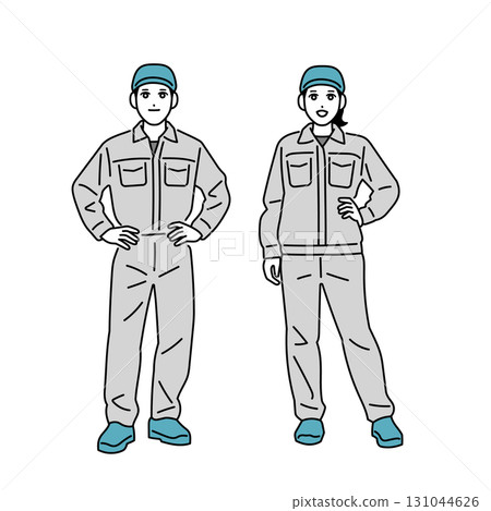 Full-body illustration of male and female workers 131044626