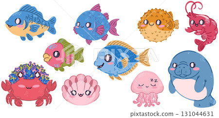 cute cartoon animals in the sea 131044631