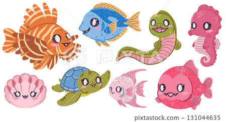 set of cute colorful sea animals set of cute colorful sea animals 131044635
