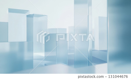 Glass panels in light blue tones forming geometric architectural pattern, highlighting contemporary minimalist design and innovative building aesthetics 131044676