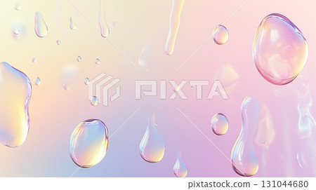 Vibrant water droplets splashing across soft pastel surface, generating dynamic geometric patterns with shimmering iridescent color variations Vibrant water droplets splashing across soft pastel surface, generating dynamic geometric patterns with shimmering iridescent color variations 131044680