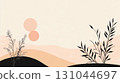 Pastel landscape rendering gentle rolling hills, stylized vegetation, dual suns emerging against muted color palette, evoking tranquil abstract terrain, conceptual drawing 131044697