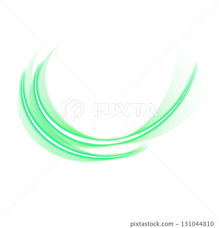 Green glowing streamlined curves on a transparent background 131044810