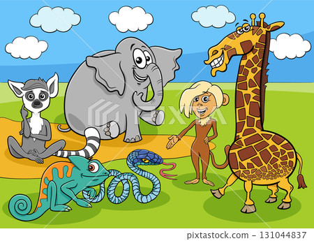 funny cartoon wild animals comic characters group 131044837
