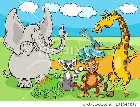 happy cartoon wild animals comic characters group 131044838
