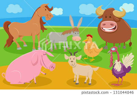 cute cartoon farm animal characters group in the meadow 131044846