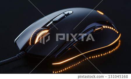 Sleek gaming mouse resting on a dark surface 131045168