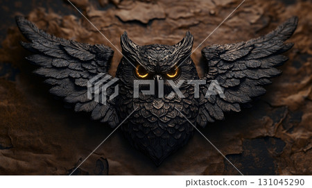 coat of arms incorporating occult owl symbol tattoo in bold black ink 131045290