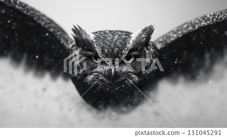 coat of arms merging occult owl symbol tattoo with abstract ink splashes 131045291