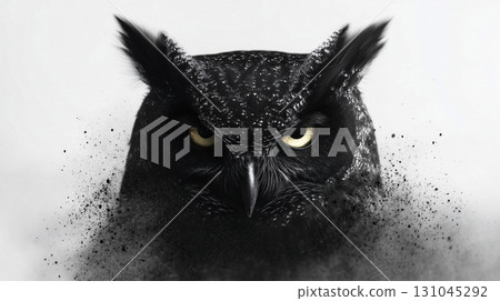 coat of arms merging occult owl symbol tattoo with abstract ink splashes 131045292